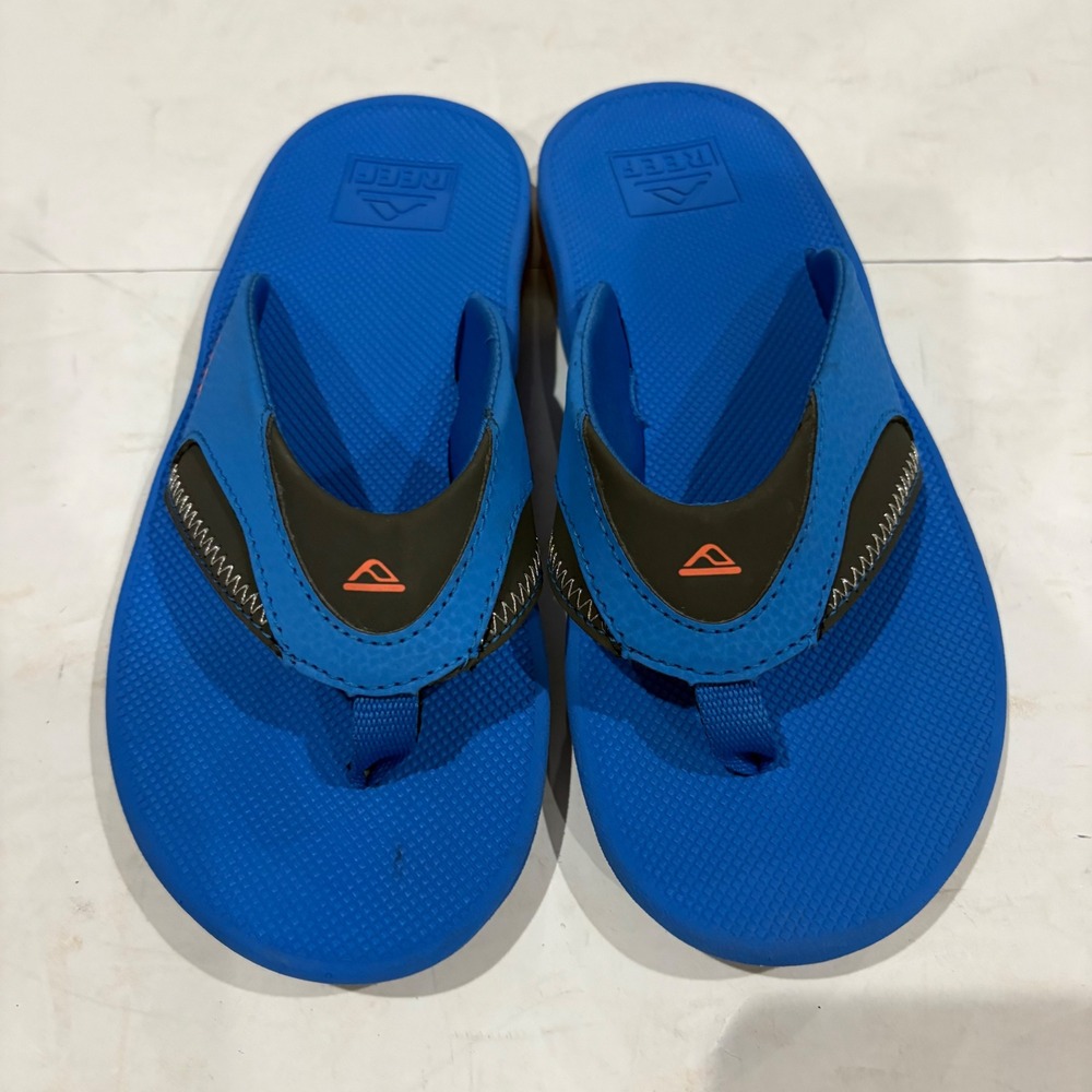 Reef Kids Fanning Blue Black Orange Athletic Flip Flop Sandals Size 4/5